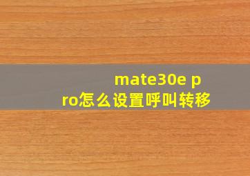 mate30e pro怎么设置呼叫转移